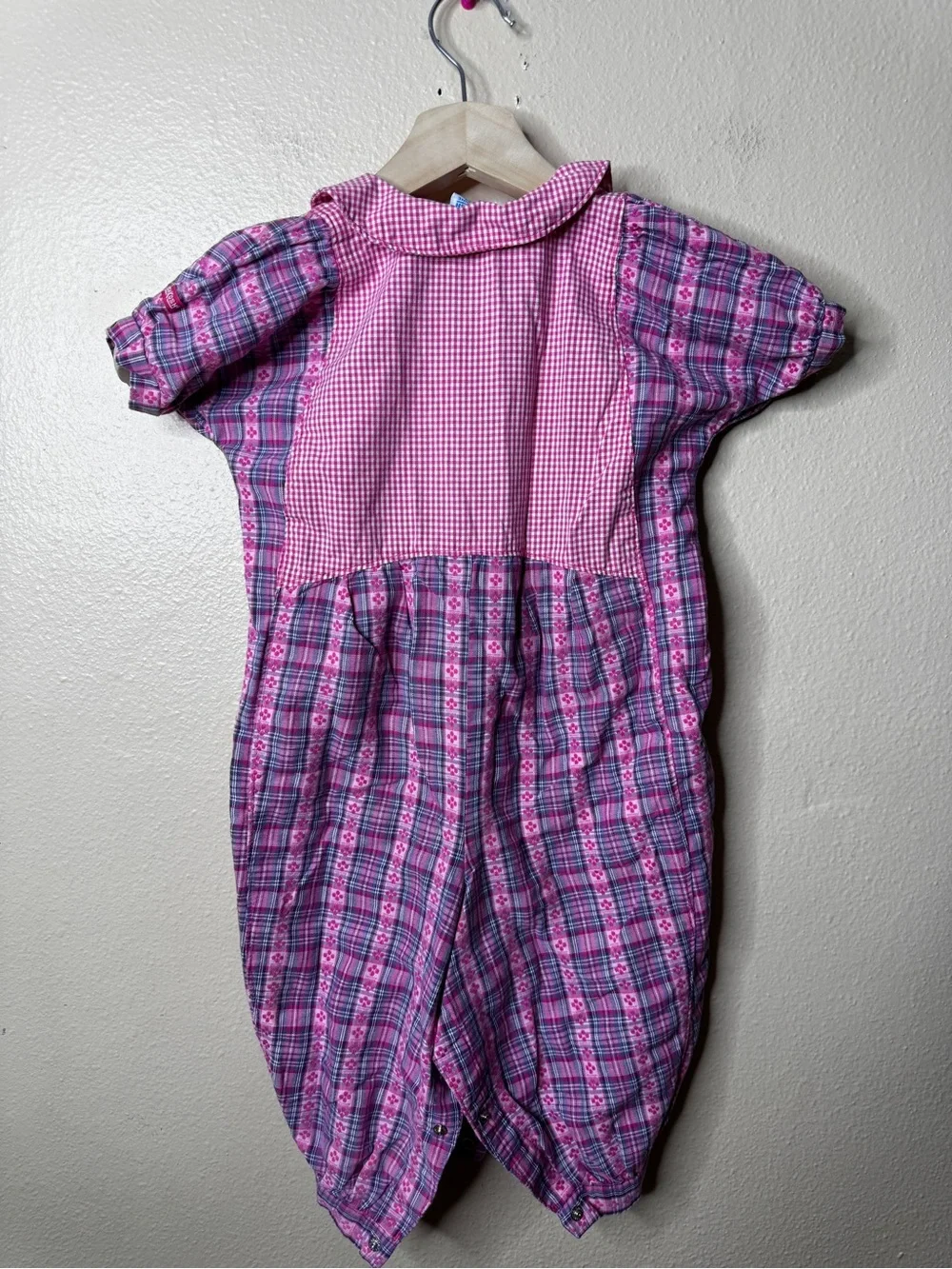 Vintage OshKosh Girls 24 Months Pink Plaid Cotton Romper One Piece USA Made